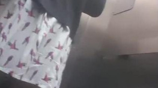 I was the only one.. Took awhile before I could muster the courage to take a peek.. what a nice blue/white stripe panties.. :) Right when she walked out I could see her dress was somewhat see through and could already see the panty :)